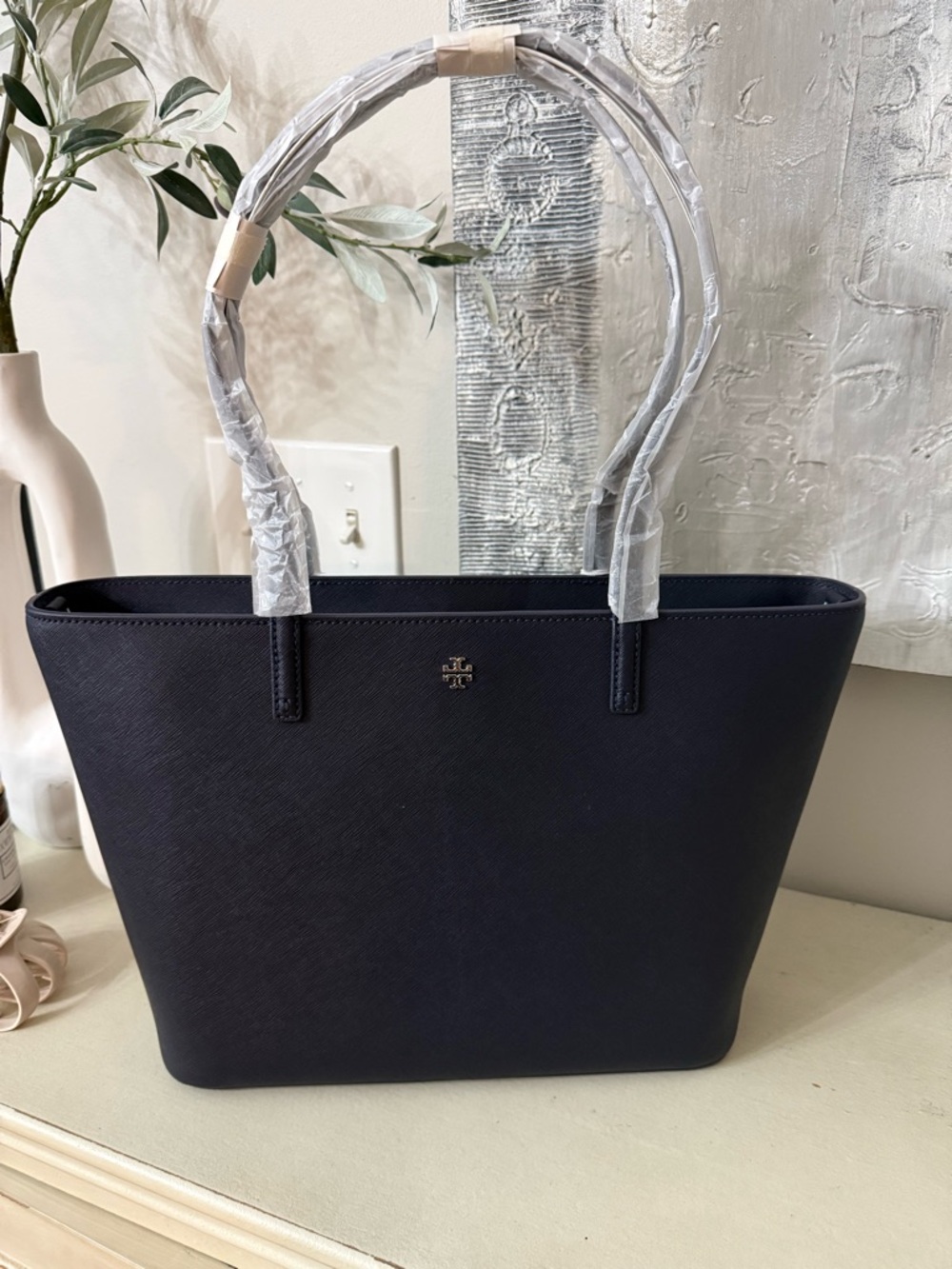 Tory Burch Navy Tote with Silver Logo